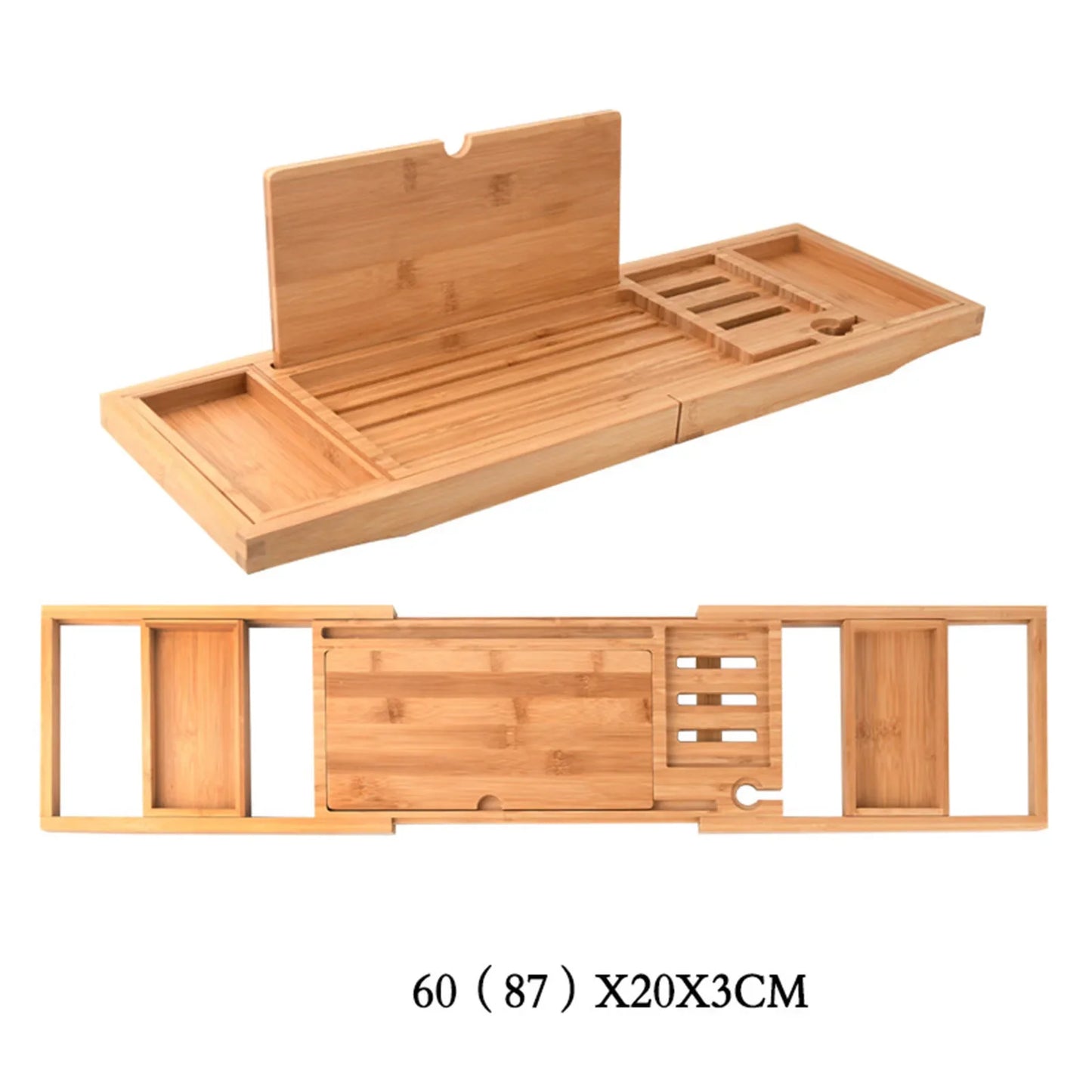 Expandable Luxury Wooden Bathtub Caddy Tray Bathtub Accessories 23.62''-34.25'' Soap Dish Non Slip Tablet Holder Storage Holder