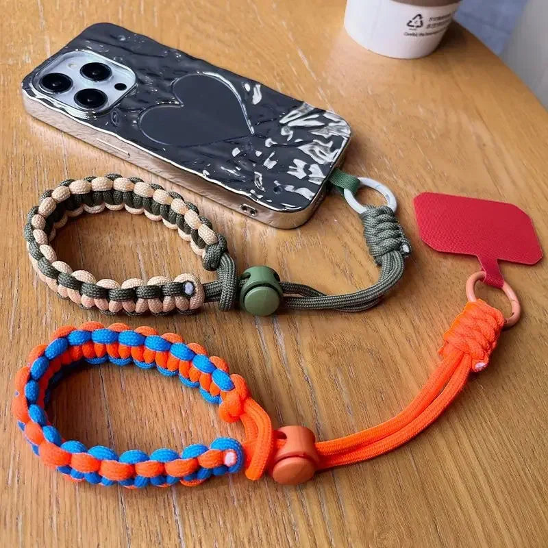 Short Sports Phone Charm Wrist Strap Adjustable Black Green Woven Sturdy Lanyard European Travel Anti-Theft Anti-robbery Keycord