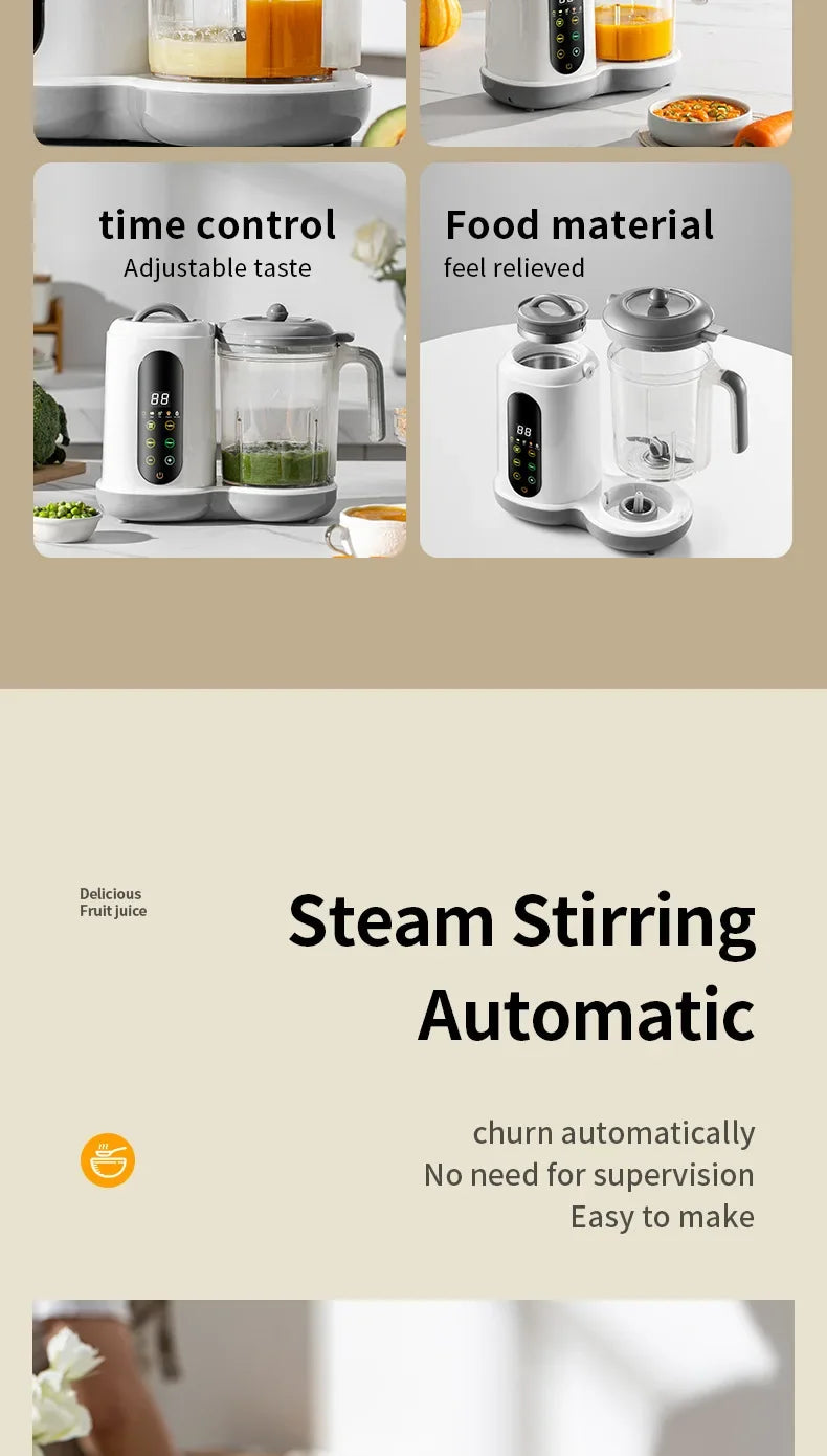 2024 Baby Food Maker One Step Baby Food Processor Steamer Puree Blender Auto Cooking & Grinding Touch Screen Control White