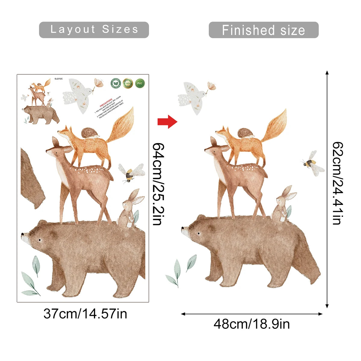 Cartoon Bear Duck Bee Animals Watercolor Wall Sticker Nursery Child Room Decal Art Baby Kids Room Bedroom Living Home Decor