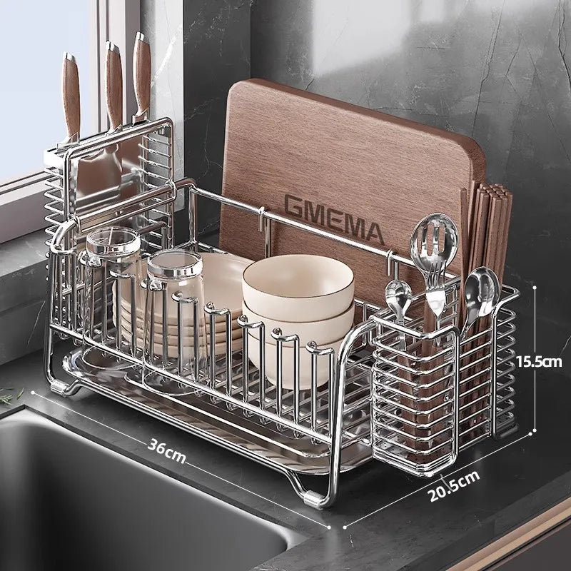 Dish Drain Rack Holder 304 Stainless Steel Bowl Drainer Tableware Cup Drying Rack Kitchen Accessories Storage Organizer Shelf