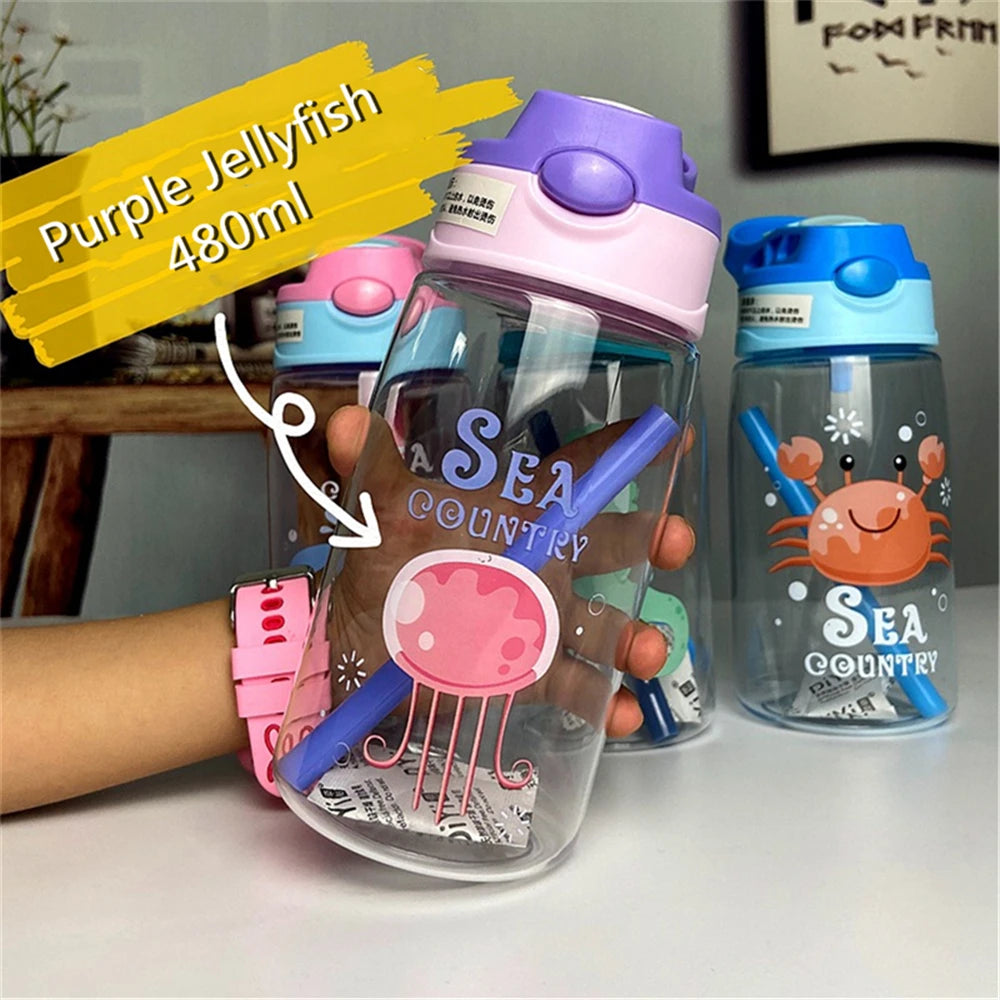 480ML Kids Water Cup Creative Cartoon Baby Feeding Cups With Straws Leakproof Water Bottles Outdoor Portable Children's Cups