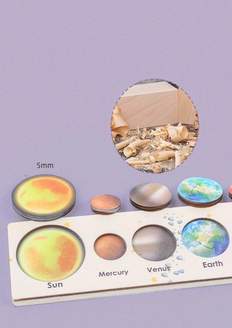 Children Wooden Space Planet Puzzles Montessori Toys Planet Matching Game Jigsaw Tray Universe Solar System Science Learning Toy - AIAZ