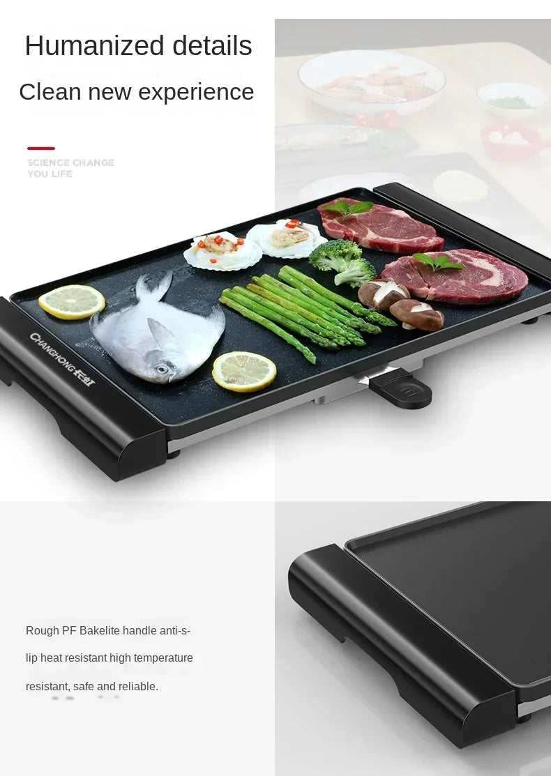220V Korean Style Non-Stick Electric Grill Pan for Smokeless BBQ, Hotpot and Griddle Cooking at Home A