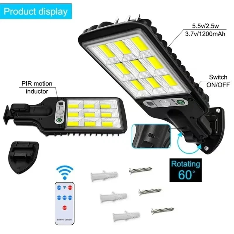 Solar Outdoor LED Wall Light with Human Body Waterproof 3modes Induction for Garden Terrace Garage Courtyard and Street Lighting