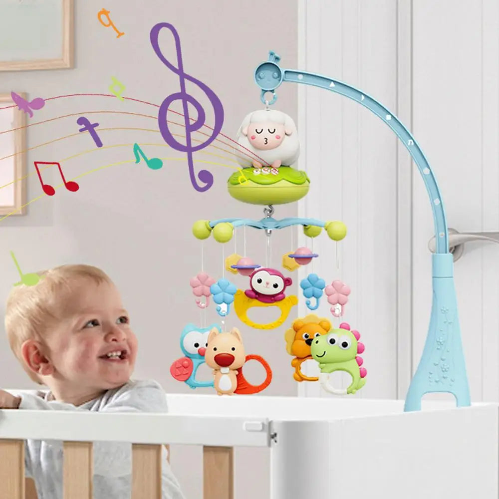 Baby Crib Mobile Rattle Toy With Music Lights Rotating Hangable Rattles Toy Cartoon Nursery Mobile For 0-24 Months Babys