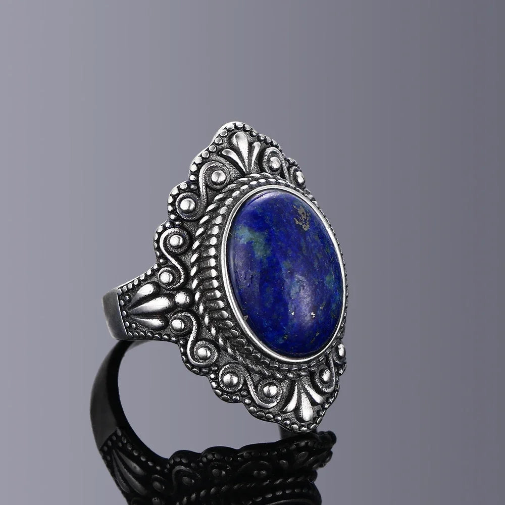 Retro Oval Natural Labradorite Rings for Women Men Silver Ring Finger Ring Retro Gemstone Rings Jewelry Party Gift