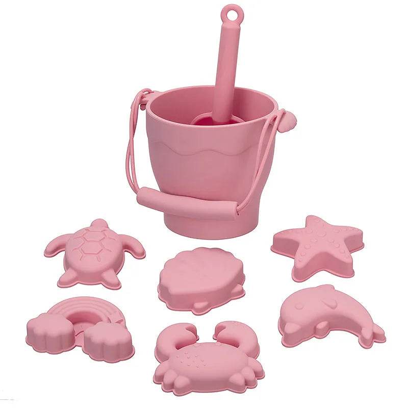 TYRY.HU 8pcs/set Children Toys Silicone Beach Toy Set with Bucket and Six Accessories Fun Outdoor Play Sand for Kids - AIAZ