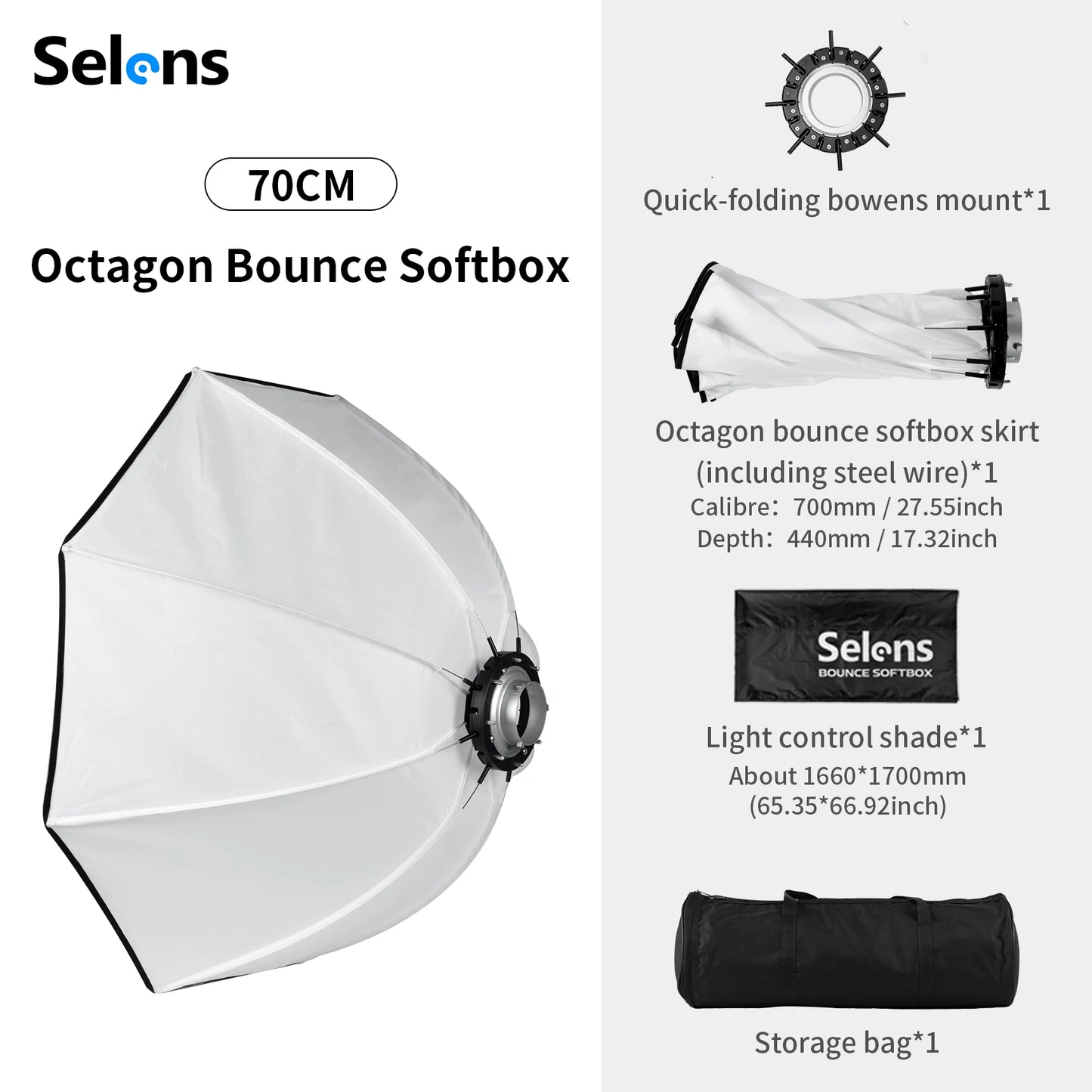 Selens 70cm 90cm 110cm Reverse Octagonal Softbox Photo Studio Kits Bowens Mount Octagon Umbrella Softbox Photography Accessories