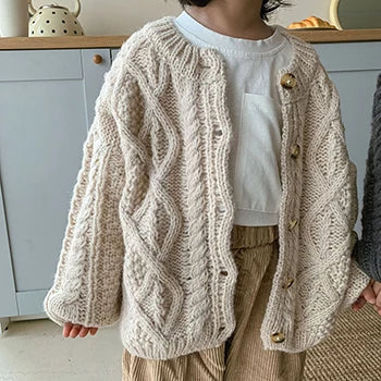 1 2 3 4 5 6 7 8 Years Girls Knitted Sweater Cardigan New Fashion Baby Coarse Wool Hemp Retro Cardigan Boys Coat Kids Clothes