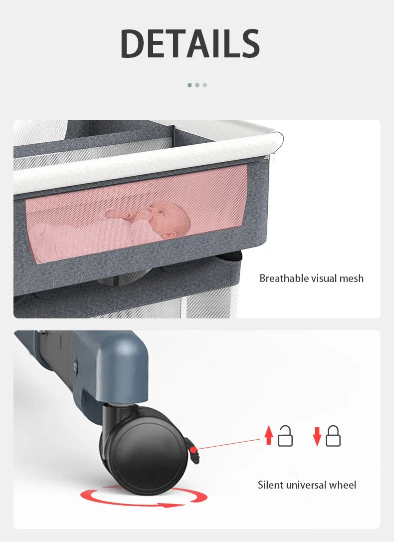 Twin Bassinet Portable Movable Newborn Crib Folding Height Adjustable Splicing Big Bed Baby Crib Baby Bed