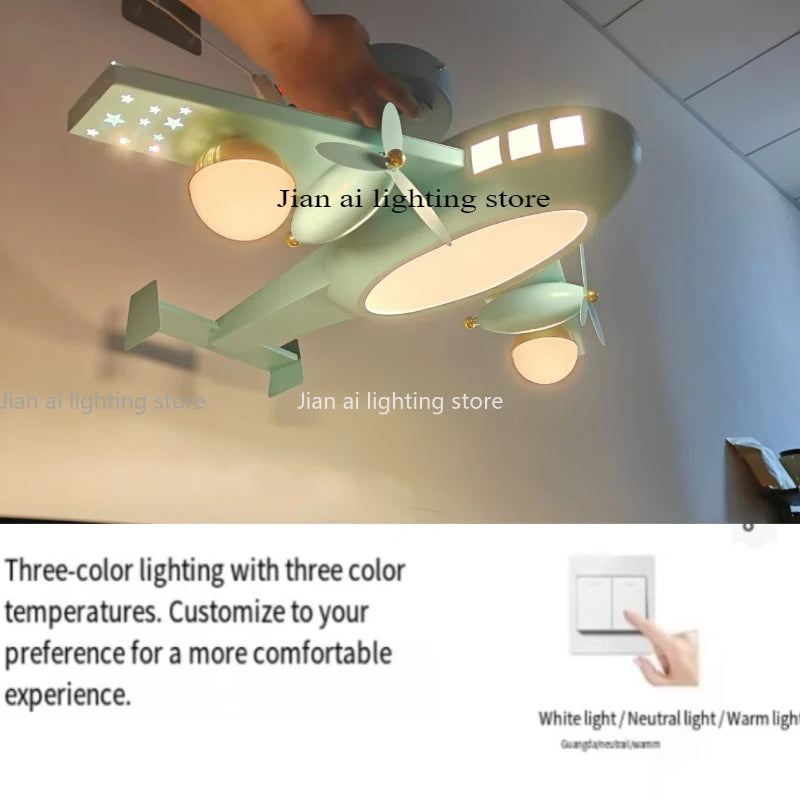 JIANKEXING Bedroom Lights Children's Room Lights Luxury Creative Cartoons Airplanes Chandeliers Modern Minimalist Boys Girls