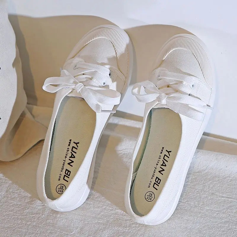 Shoes For Women Flat Canvas Lace Up Woman Footwear White Comfortable And Elegant Stylish Low Price Daily Routine 39 Sale A