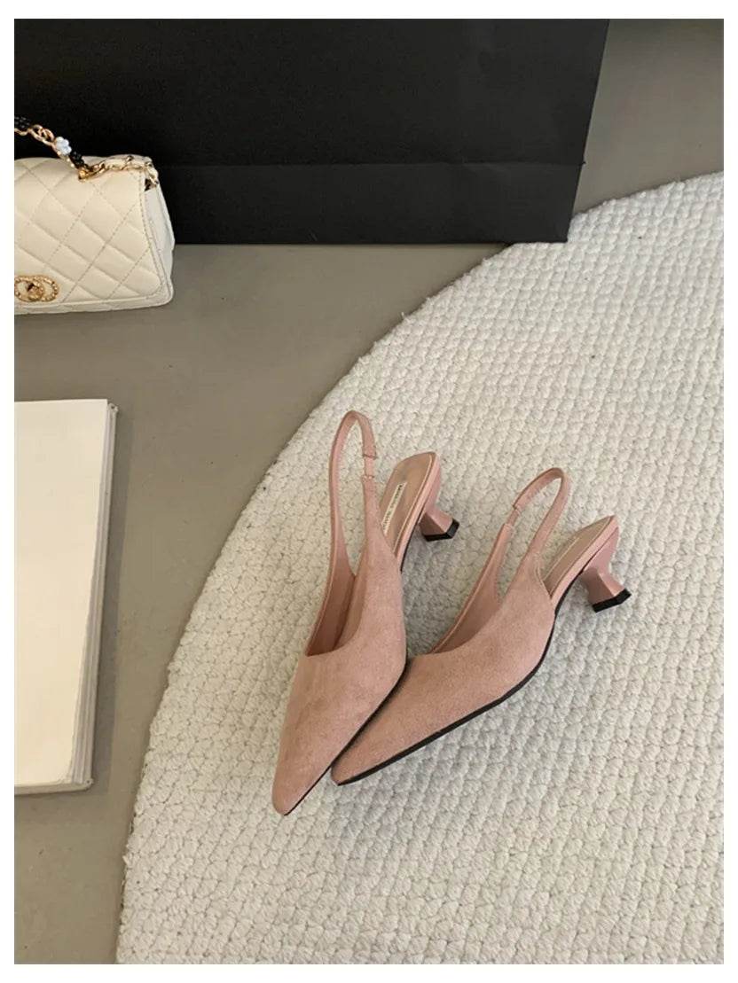 Fashion Brand Slingback Sandals Women Med Heels Pumps Elegant Pointed Toe Female Mules Dress Slides Sandalias Mujer Verano Mujer - AIAZ