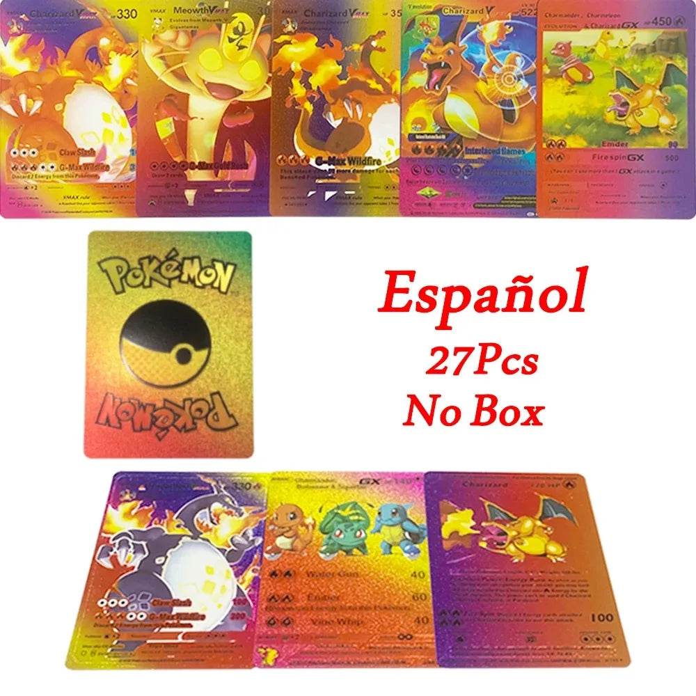27-110pcs Pokemon Cards Pikachu Gold Silver Black Colorful Vmax GX Vstar Spanish English French German Collection Card Toys Gift - AIAZ