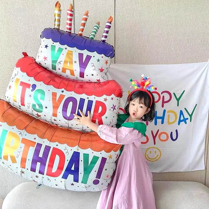 Large Birthday Cake Foil Balloons Cartoon Bear Cake Balloon Kids Toys Happy Birthday Party Decoration Supplies Photo Props INS - AIAZ