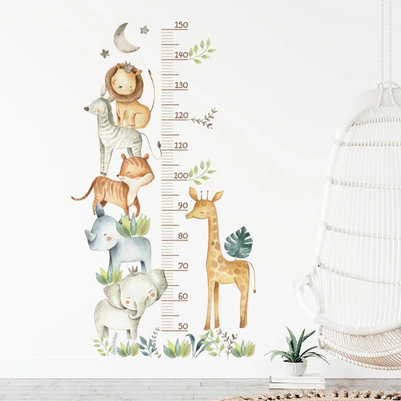 Cartoon African Animals Height Measurement Ruler Wall Stickers for Kids Room Baby Nursery Wall Decals