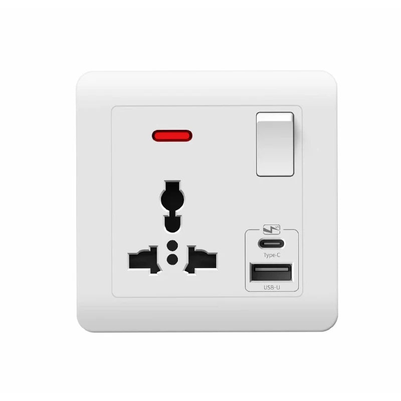 146 Type 2 Gang Multi-Ten-Hole Socket With 2Port USB Type-c 10w Fast Charging Panel British standard double five-hole socket