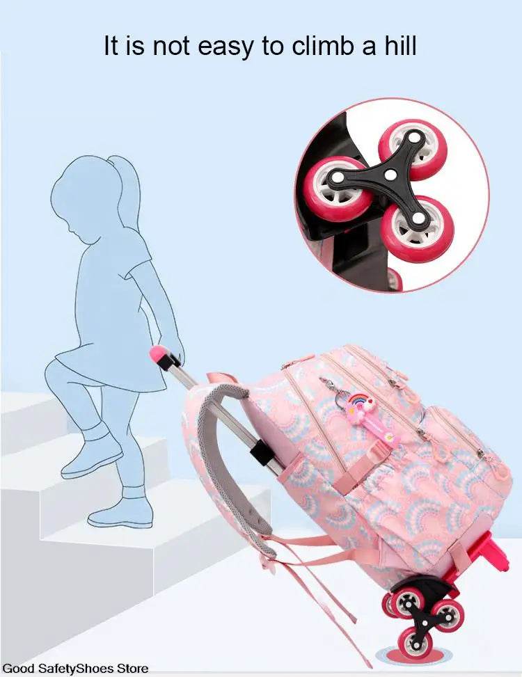 Rolling School Bags for Girls Backpack Children Waterproof School Backpacks with Wheels Middle School Trolley Luggage Back Pack - AIAZ