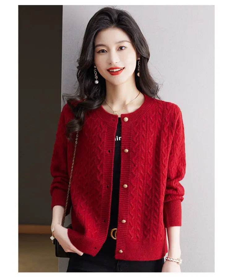 Knitted Cardigan Women's Short Spring Autumn New Top Round Neck Loose Fashionable Sweater Casual Jacket - AIAZ
