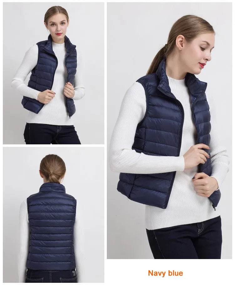 0-10℃ Women Vests Autumn Winter Ultra Light Duck Down Vest Female Slim Sleeveless Jacket Windproof Warm Puffer Waistcoat 4XL - AIAZ