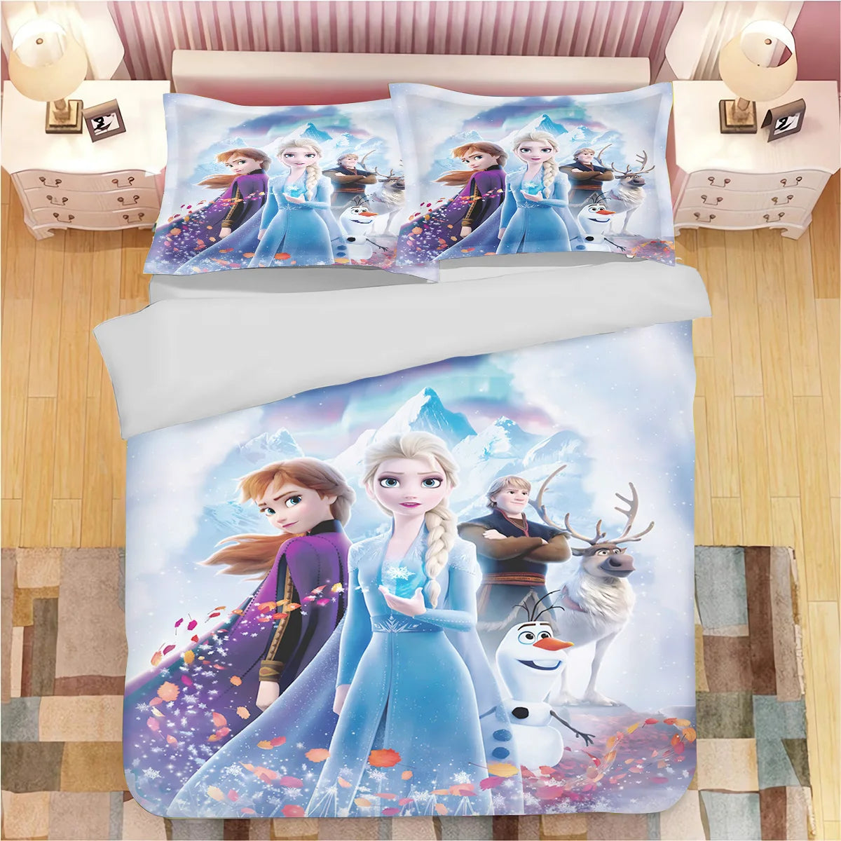 Frozen Duvet Cover Set,Elsa Anna Olaf King Size Bedding Set,Twin Full Size King Queen Bedding Set 3pcs for Girl'S Room