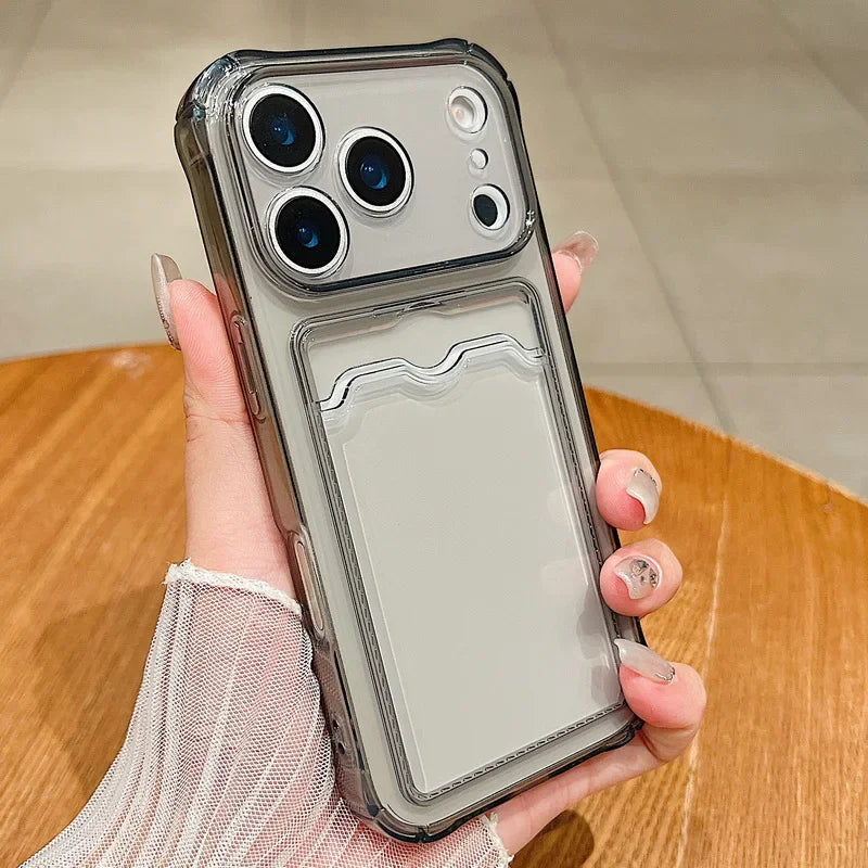 Card Slot Pocket Phone Case For iPhone 17 Air 16e 16 15 Pro Max 14 13 Pro 12 11 Shockproof Transparent Silicone Soft TPU Cover