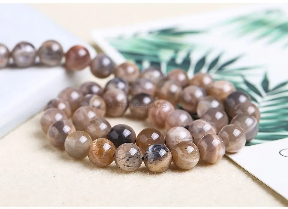 Natural Black Sunstone Moonstone Beads Round Loose Spacer Gems Charm Bead For Jewelry Making DIY Bracelet Necklace Accessories