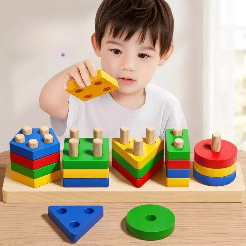 For montessori educate Wooden Sorting Stacking Toys Puzzle for Toddlers and Kids Preschool Fine Motor Skill Toy for 1 Years - AIAZ