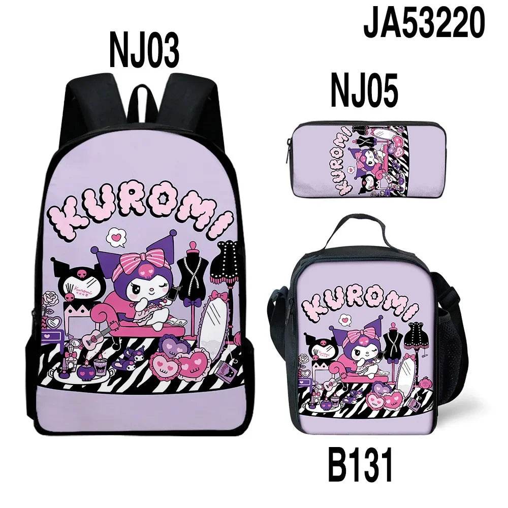 Sanrio Kuromi Backpack Sanrio Backpack Pencil Bag Student School Bag Primary and Middle kawaii Cartoon School Bag Mochila - AIAZ