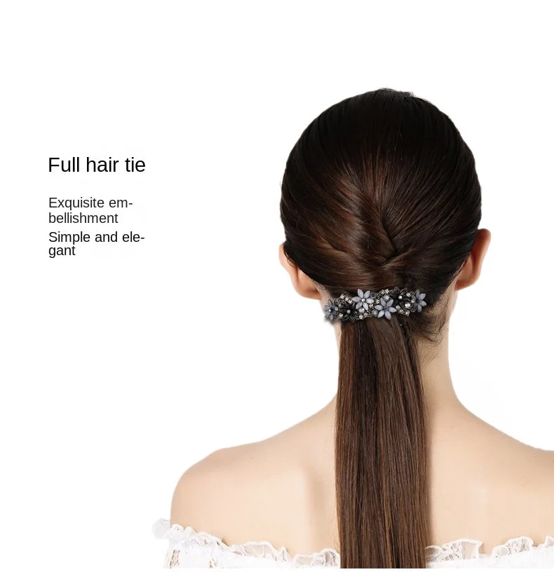 The new Korean version of the crystal flower spring hairpin elegant rhinestone wild ponytail hairpin women's hair accessories