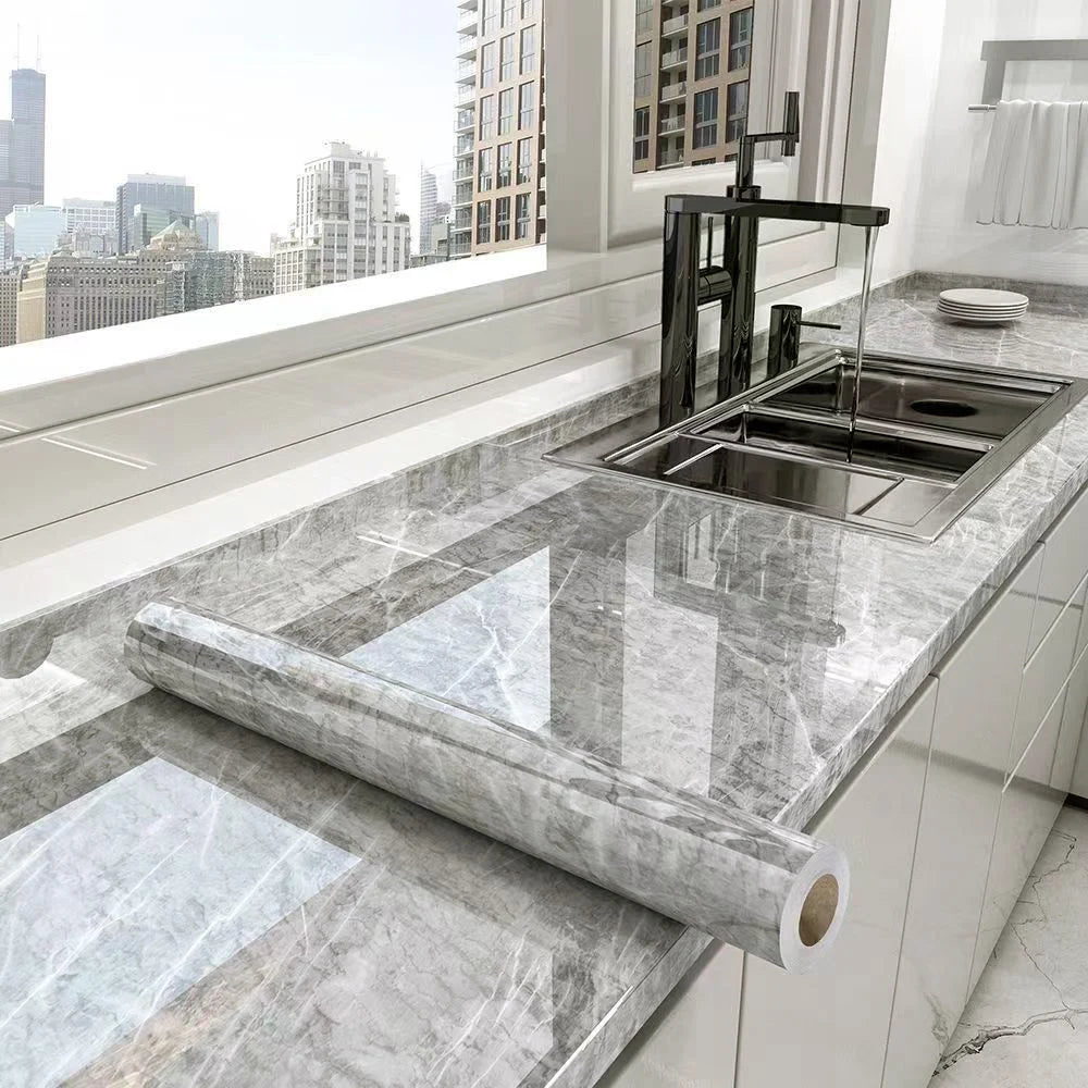 10m Marble Texture Oil Proof Self Adhesive Bathroom Tile Floor Waterproof PVC Cabinet Wallpaper Kitchen Furniture Wall Stickers