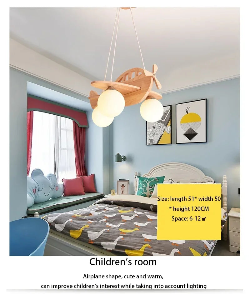 Wooden Handmade Aircraft Hanging Pendant Lights For Bedroom Children Room Decor Suspension Lamps Excluding Light Bulbs