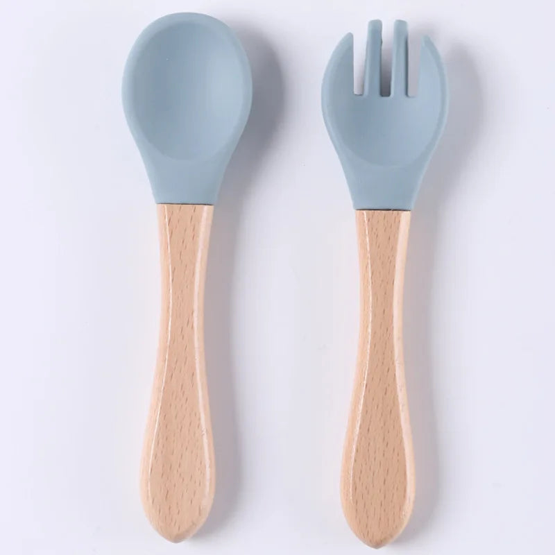 Custom Name Personalized Baby Bamboo Fork Silicone Wooden Feeding Spoon Toddlers Infant Feeding Accessories Organic BPA Free