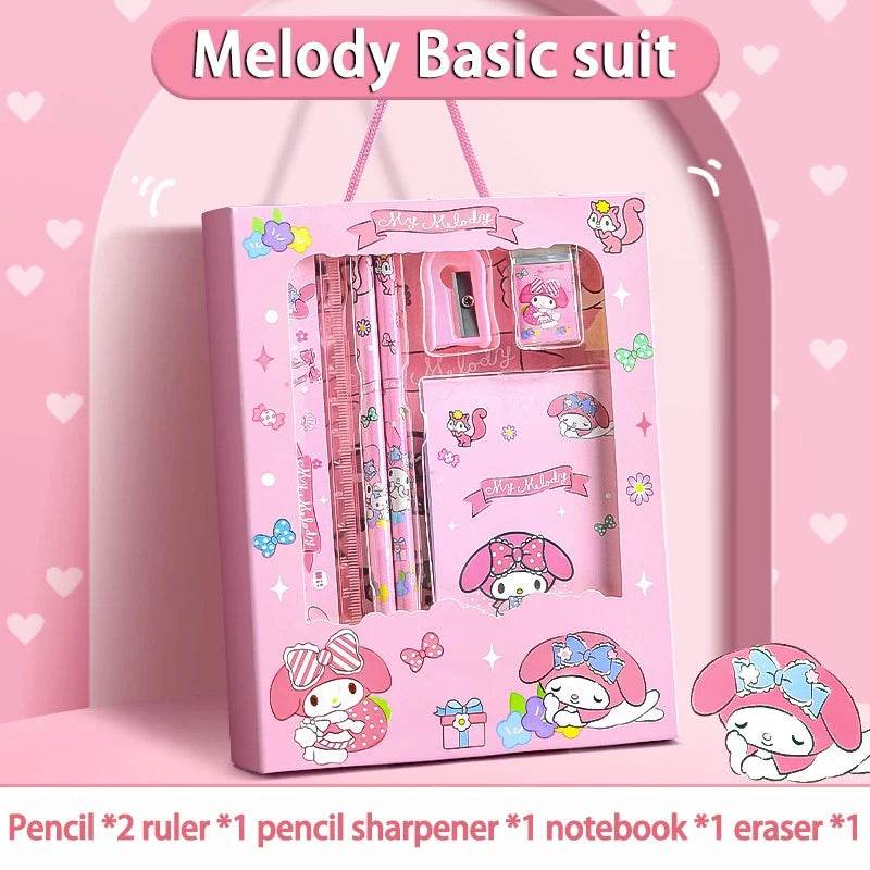 Sanrio Kuromi Melody Cinnamoroll Stationery Gift Box Girls Primary School 12-Piece School Supplies for Children Kawaii New Hot - AIAZ