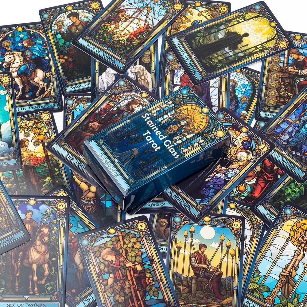 Stained Glass Tarot A 78-Card Deck Leisure Entertainment Game Card Family Gathering Divination Board Playing Games 10.3*6Cm - AIAZ
