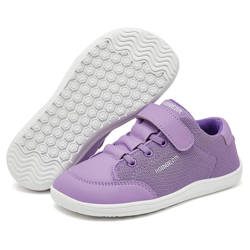 HOBIBEAR Kids Wide Toe Barefoot Shoes Boys Girls Minimalist Sneakers Lightweight Hook Loop Mesh Artificial Leather Shoes