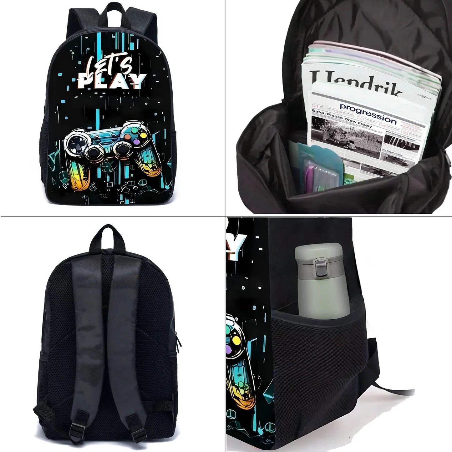 School Bags for Children Boys Game Pad Pattern Backpacks Kids Satchels Primary School Grade 1-3 Students 3 Pieces Set Backpacks - AIAZ