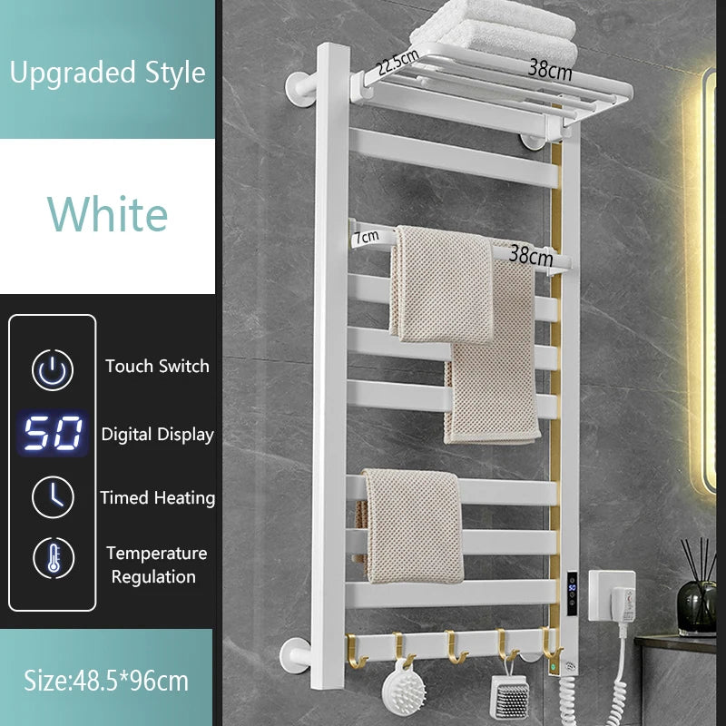 Smart Home Electric Heated Towel Rail Grey Electric Bathroom Bath Towel Dryer Warmer Heaters Punch Free Towel Rack Radiator 110v