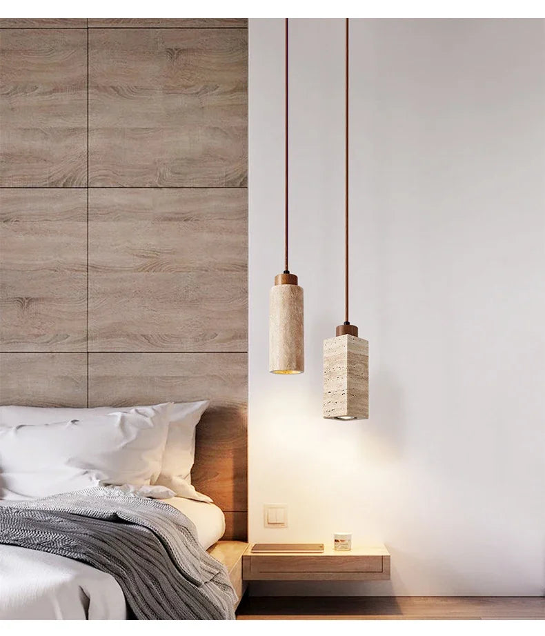 Japanese Wabi Sabi Yellow Marble Chandelier Creative Restaurant Dining Desk Bar Bedroom Pendant Lamp Homestay Art Decor Lighting