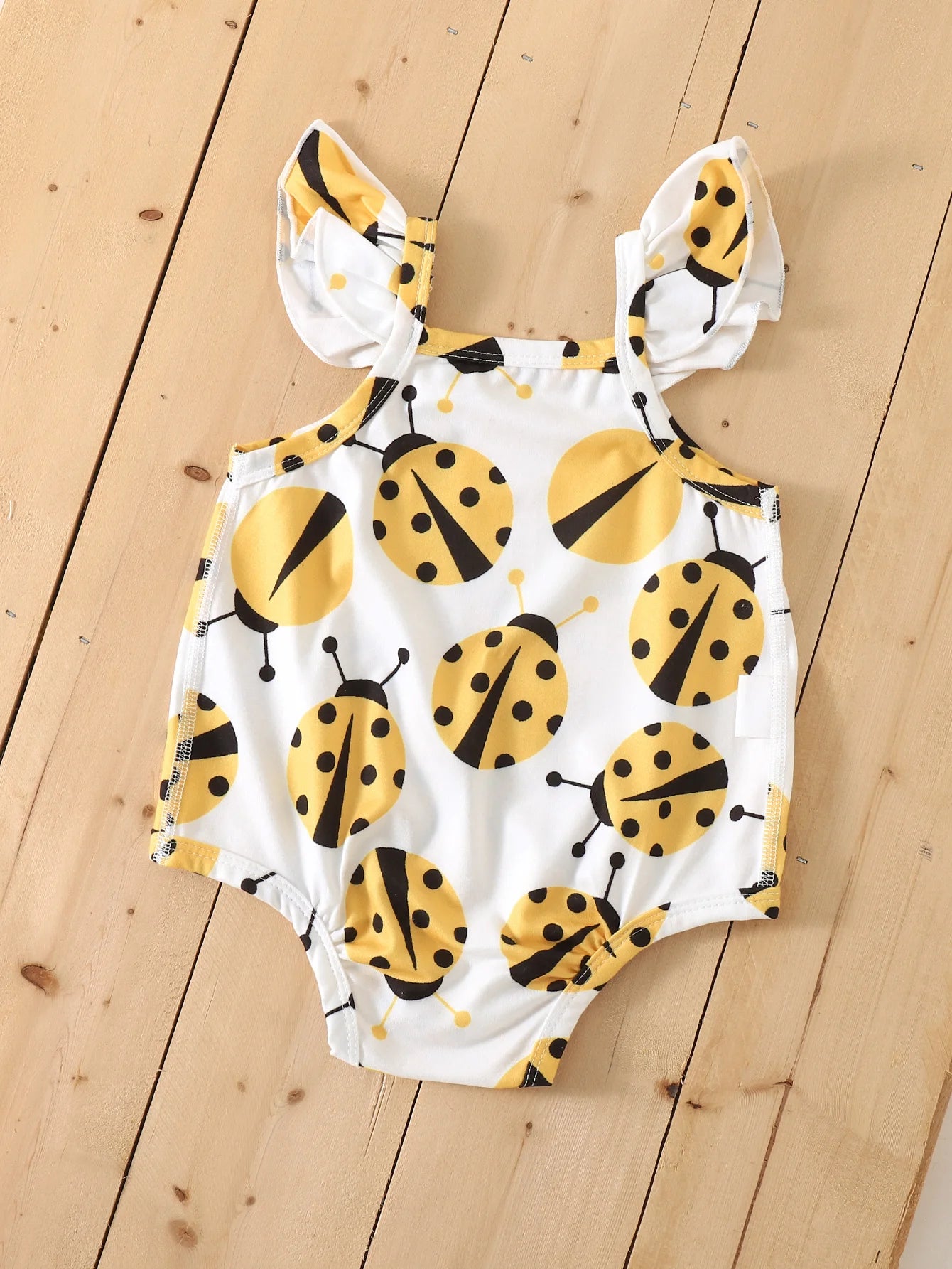 Baby Girl Summer 0-12 Months Outing Cute and Fashionable Yellow Ladybug Print Slim Fit One-Piece Swimsuit