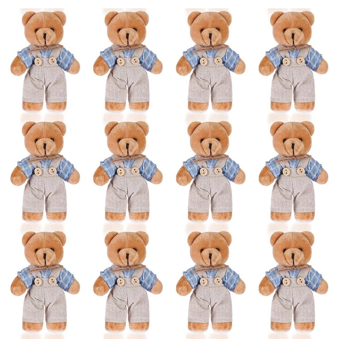 12-48PCS Mini Bear Stuffed Animal Toys Bulk 10cm Soft Plush Bears with Burlap Clothes for Baby Shower Birthday Party Decoration - AIAZ