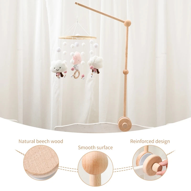 3pc/set Baby Wooden Bed Bell Bracket Mobile Hanging Rattles Toy Hanger Baby Crib Mobile Bed Bell Wood Toy Holder Arm Bracket