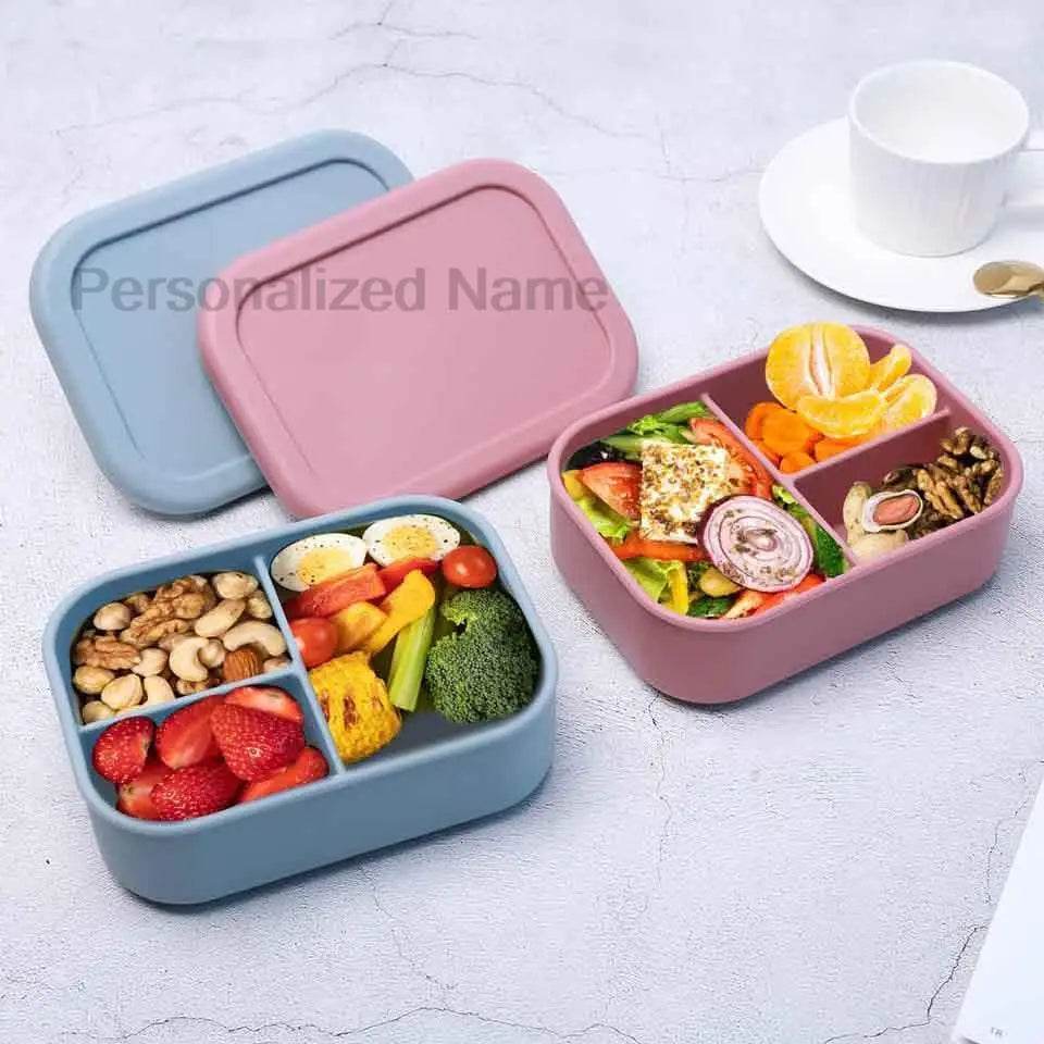 Personalized Name Lunch Box 3 Compartment Silicone Bento Box Portable Leak Proof Microwave Oven Lunch Box Picnic Food Container - AIAZ