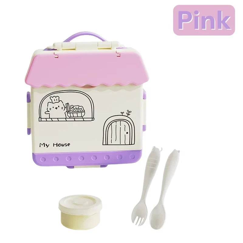 Kids Bento Lunch Box Cute 4 Compartments Food Storage Containers Box Suitable For Microwave Fridge Portable Kids School - AIAZ