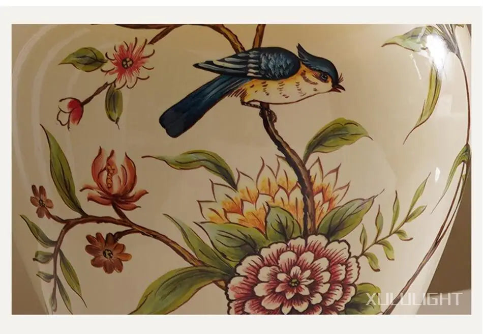European Style Ceramic Desk Lamp Flower And Bird Painted Decorative Table Lamp Bedroom Room Bedside Table Lamp Lighting Fixture