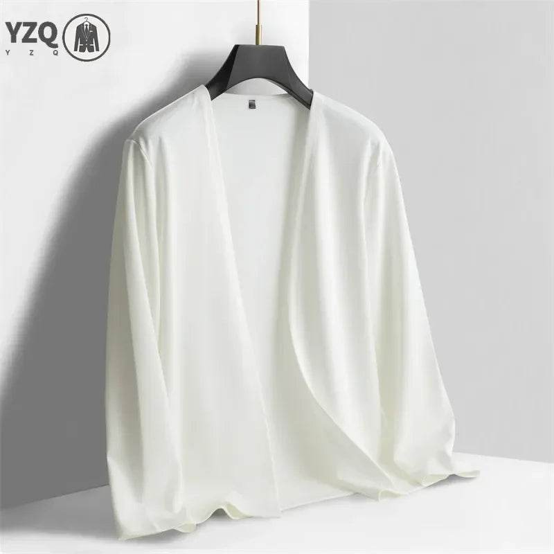 New Men's Casual Solid Color Long Sleeved Cardigan Cloak Spring and Autumn Fashionable Comfortable Top - AIAZ