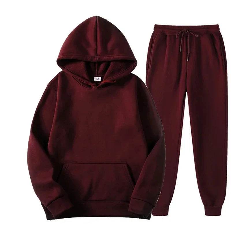 2025 Winter Hoodie Sets Men Fashion Red Hoodies Black Brand Pants Casual Jogger Suit Tracksuit Sweatshirt Woman Pullover - AIAZ