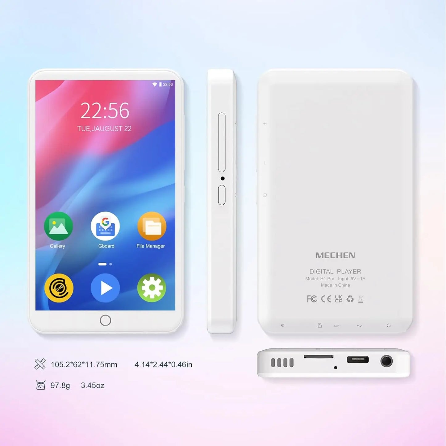 MECHEN MP3 Player Android 9.0 with Bluetooth and WiFi,MP3 MP4 Player with Spotify,Audible,Pandora, Up to 512 GB (White)