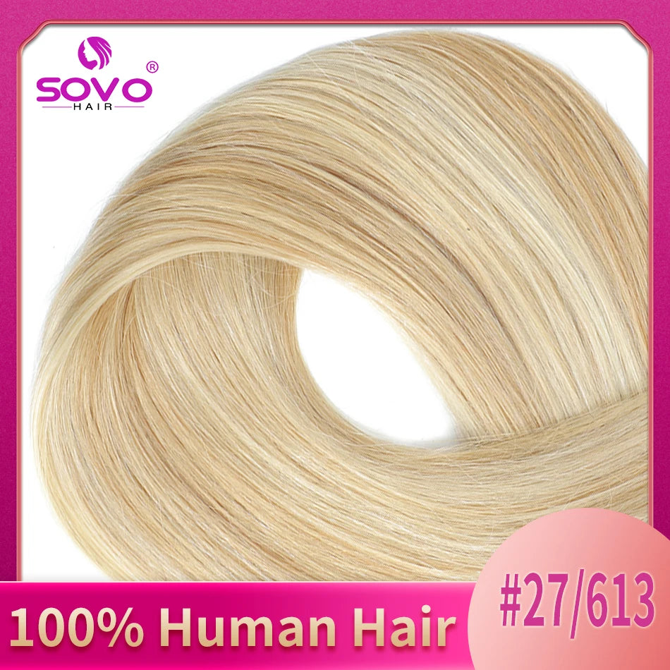 SOVO 100 Strands Nano Rings Human Hair Extensions Natural Blonde Micro Bead Loop Pre Bonded Remy European Straight Hair